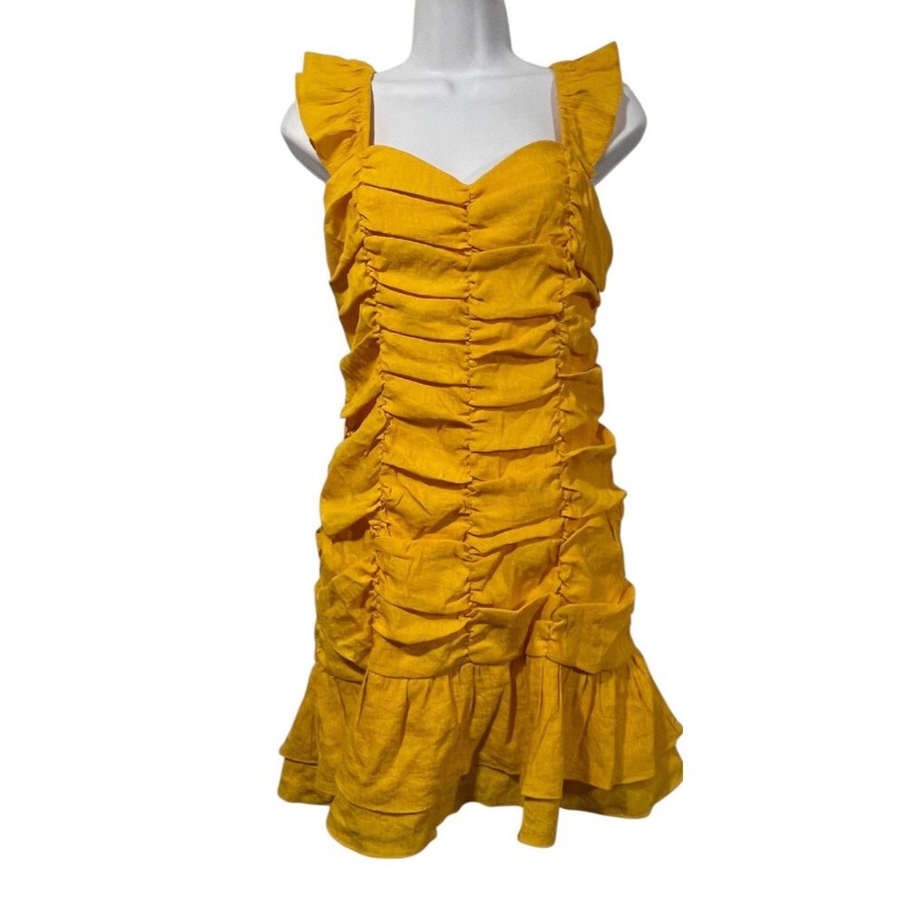 Do + Be Womens Ruched Mini Dress Marigold Yellow Sz M Sexy Flirty Fun NWT
